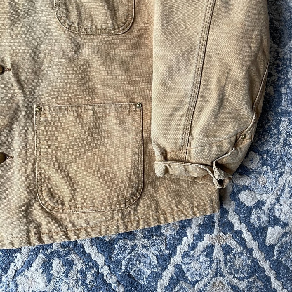 Vintage Carhartt Chore Canvas Jacket Blanket Lined Size 48 Beige Tan USA - Picture 4 of 12